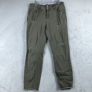 YMI WannaBettaButt Jeans Size 13/31 Womens Skinny Mid Rise Distressed Olive Gray